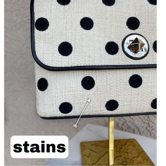 KATE SPADE Black & White Polka Dot Textured Natalia Chain Strap Flap Satchel Bag - Picture 5 of 17